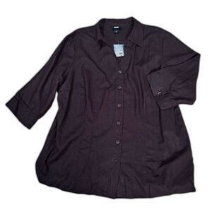 Studio 1940 Women's Linen Blend Breathable Casual Lagenlook ButtonUp Top 22/24W